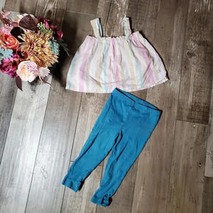 Calvin Klein Pastel Striped Sleeveless Toddler Girls Top with Teal Bow Leggings